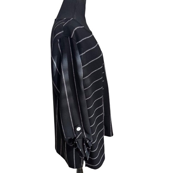 Ali Miles Black White Striped Tunic Top With Button Detail Pocket XL Lagenlook - Picture 4 of 10